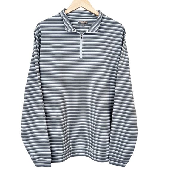 Peter Millar Crown Sport Gray White Striped Quarter Zip Sz XL